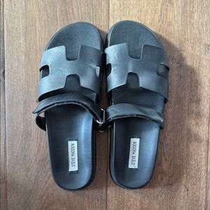 Steve Madden Black Leather Slides